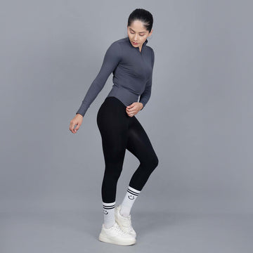 Chiclo Women's Set Featuring Black Tights, Grey Dri-fit T-shirt & Socks