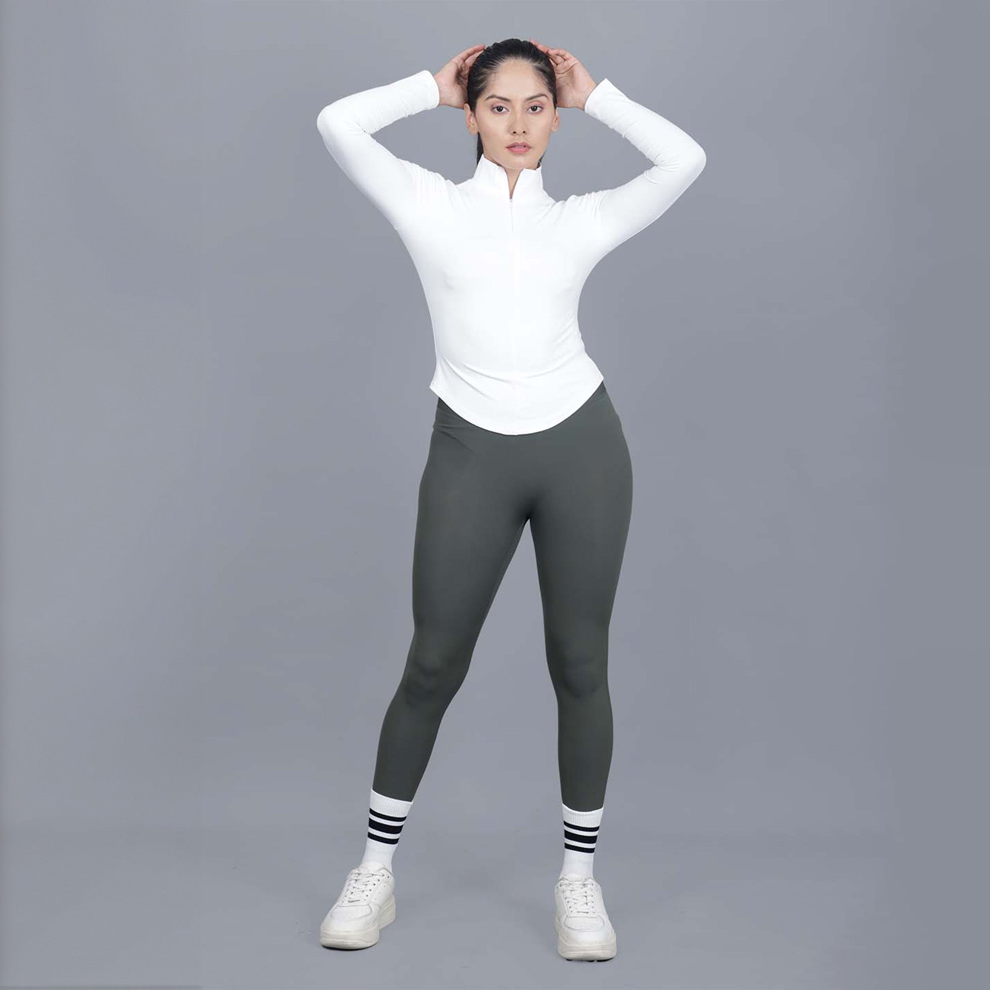 Chiclo Women's Set Featuring Green Tights, White Dri-fit T-shirt & Socks