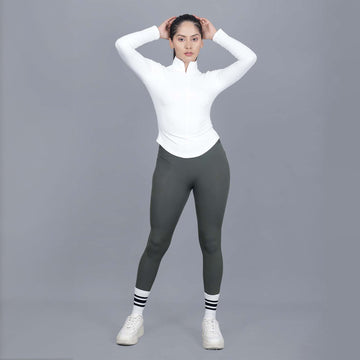 Chiclo Women's Set Featuring Green Tights, White Dri-fit T-shirt & Socks