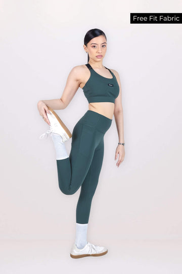 Co-ord Set: Adjustable Straps Sports Bra + Leggings in Jungle Green 2.0