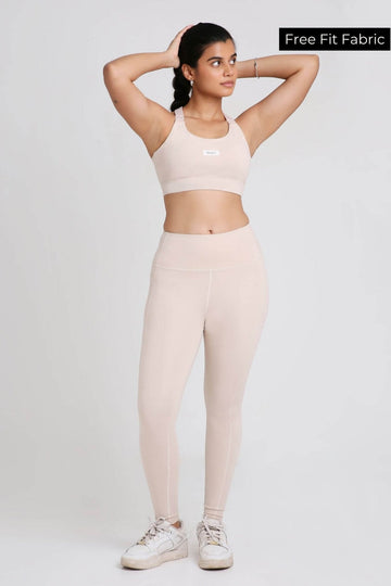 Co-ord Set: Adjustable Straps Sports Bra + Leggings in Marshmallow 2.0