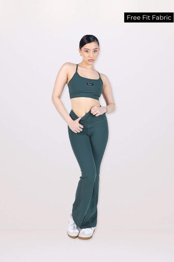 Co-ord Set: Everyday Bralette and Flare Pants Set in Jungle Green