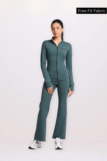 Co-ord Set: Good Girl Code Jacket & Flare Pants Set in Jungle Green