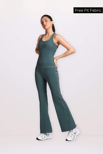 Co-ord Set: Good Girl Code Sports Bra and Flare Pants Set in Jungle Green