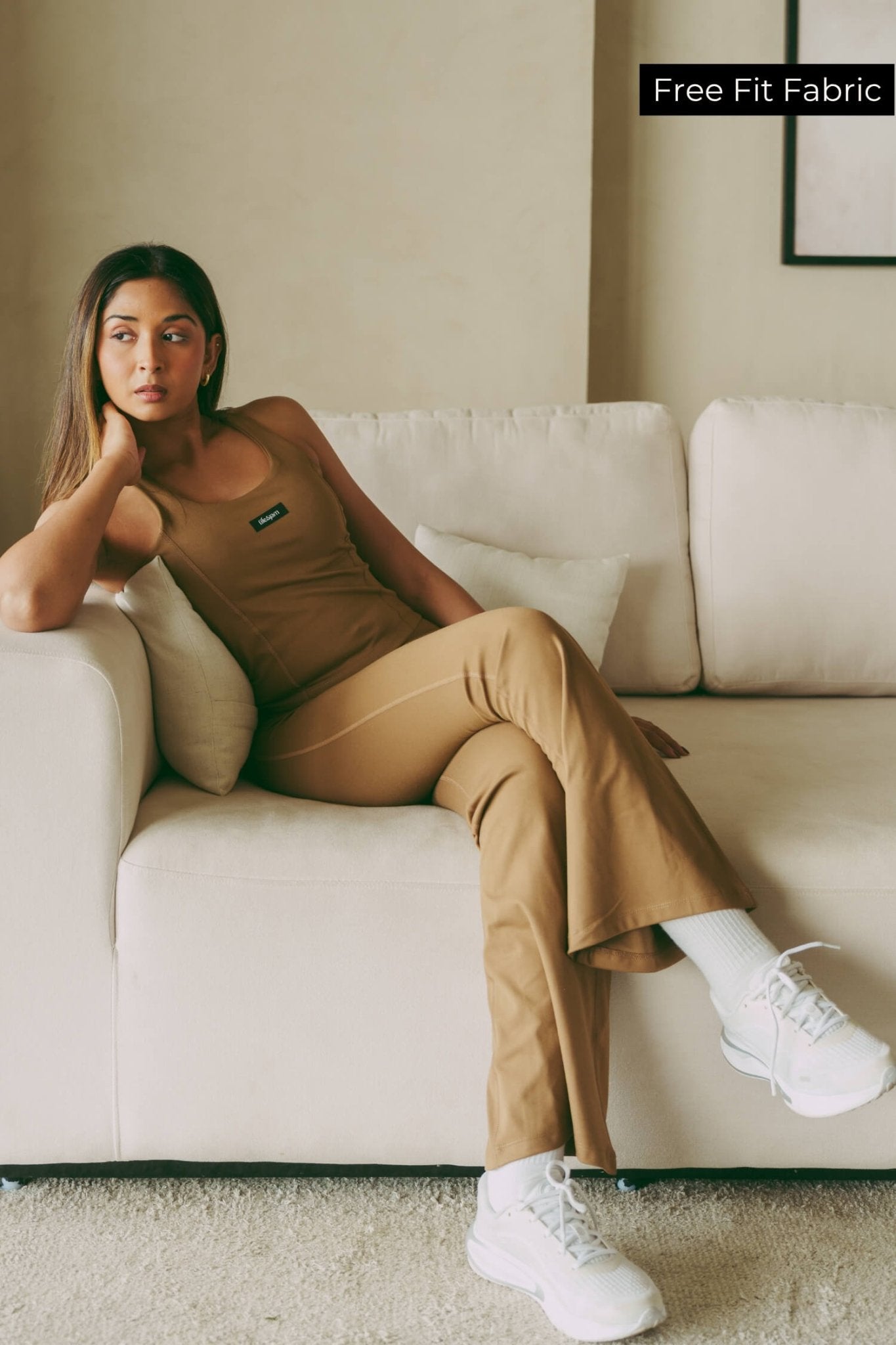 Co-ord Set: Good Girl Code Sports Bra and Flare Pants Set in Mountain Tan