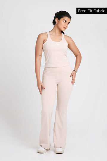 Co-ord Set: Good Girl Code Sports Bra & Flare Pants in Marshmallow