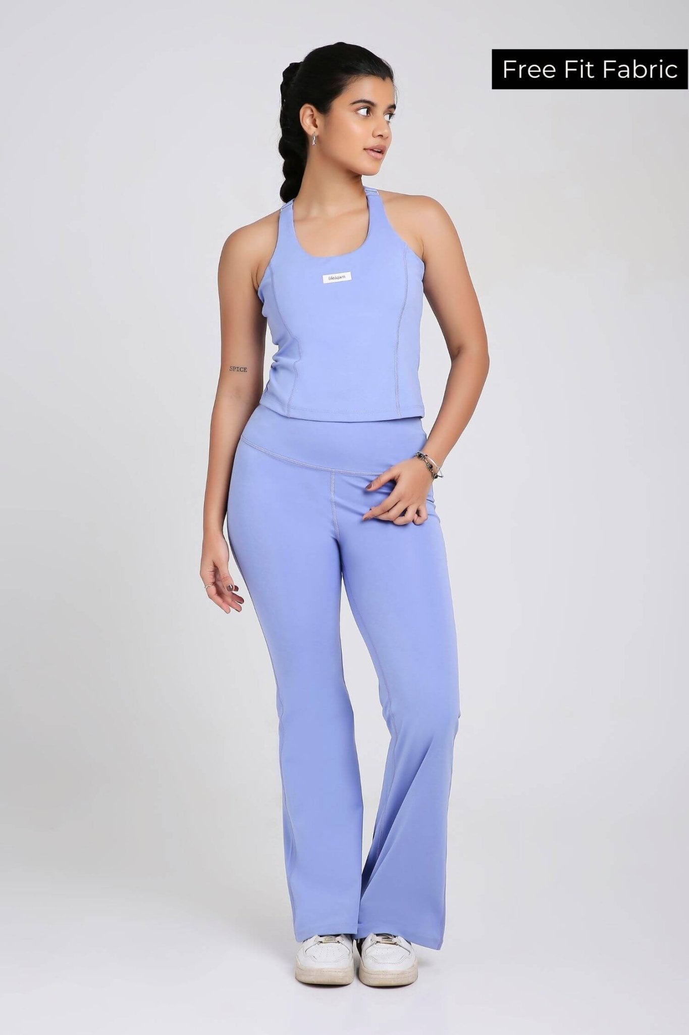 Co-ord Set: Good Girl Code Sports Bra & Flare Pants in Ocean Pop