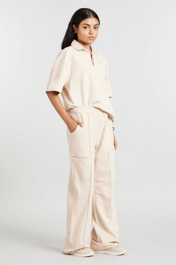 Co-ord Set: Boyfriend's Borrowed Polo Tee & Pants in Marshmallow
