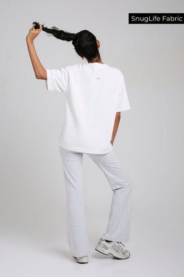 Co-ord Set: Oversized Tee & Chill Flares in White & Greystone