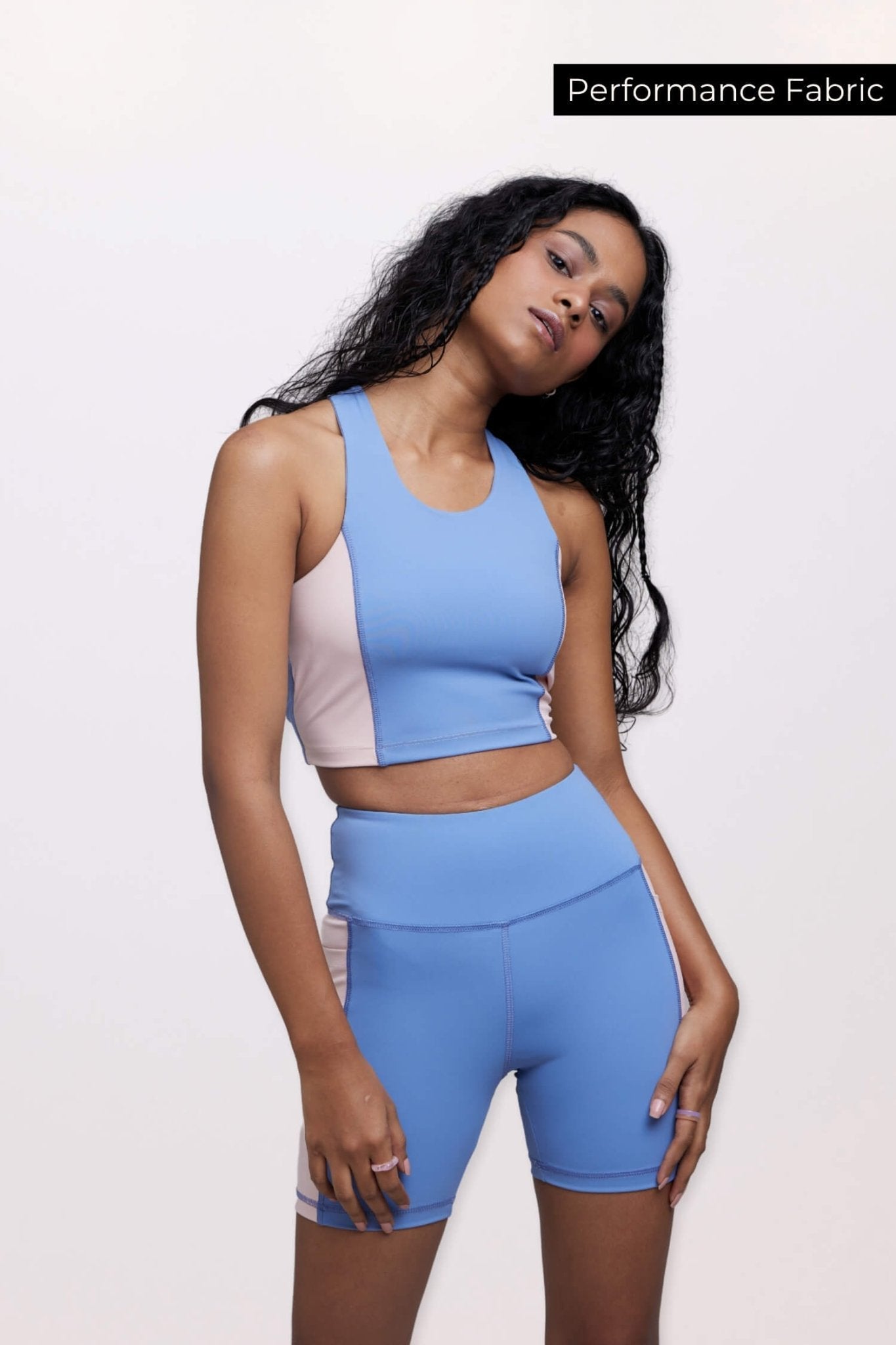 🍦Co-ord Set: Soft Girl Era Sports Bra + Shorts Set in Sunset Blue