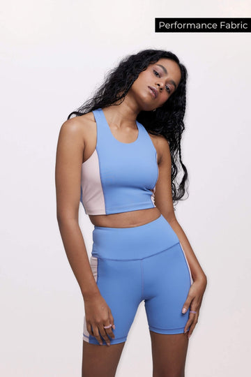 🍦Co-ord Set: Soft Girl Era Sports Bra + Shorts Set in Sunset Blue