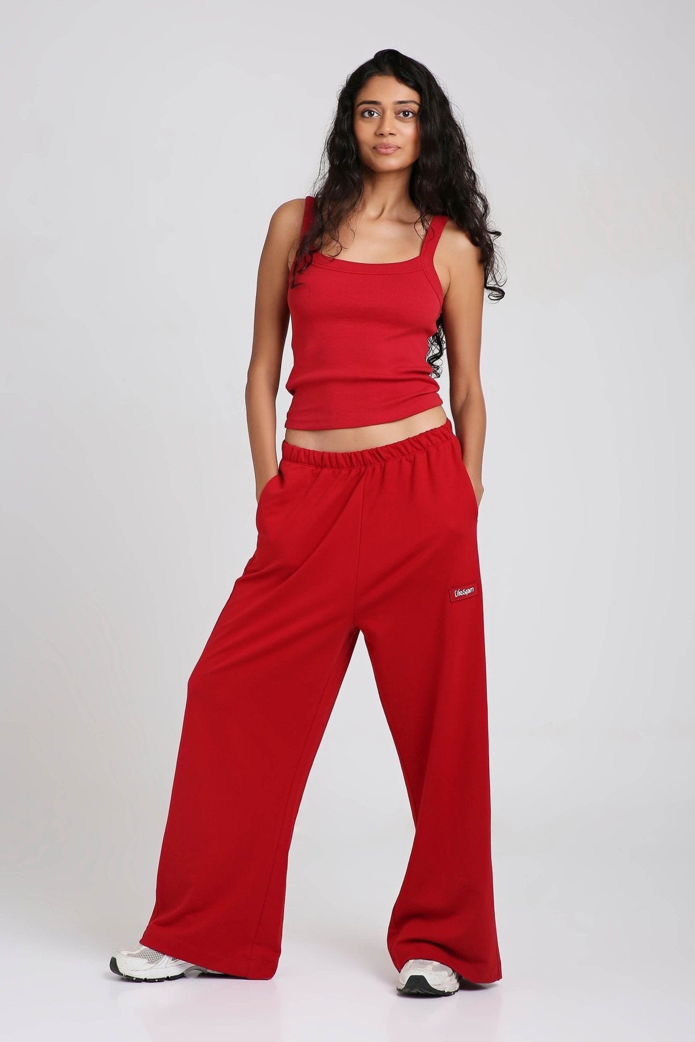 Co-ord Set: Strappy Tank & Loungers in Cherry Red
