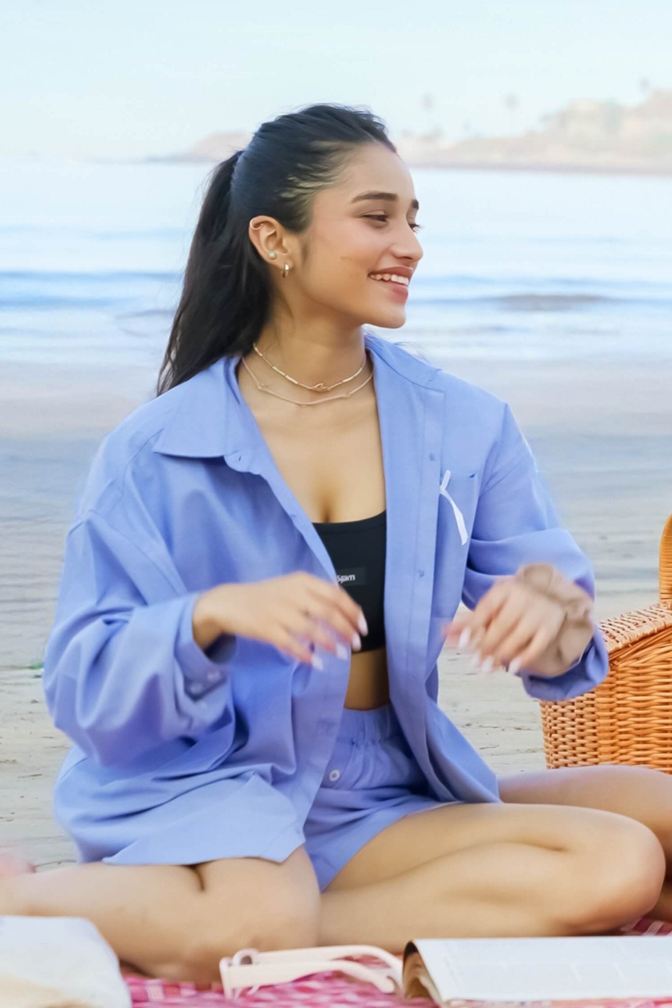 Co-ord Set: Throwover Shirt & Premium Cotton Shorts in Ocean Blue