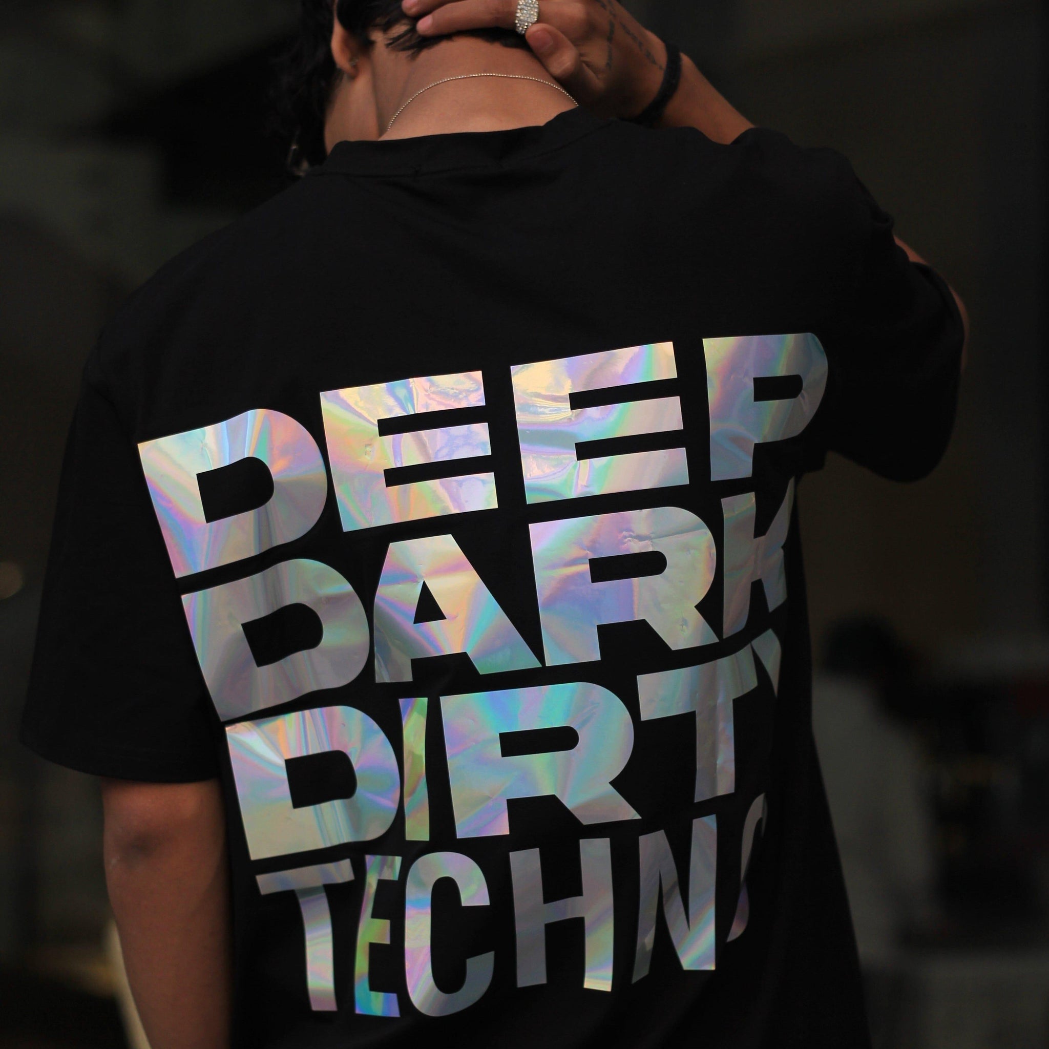 Deep Dark Dirty Techno (Holographic) Drop:Sleeved Tee For Men
