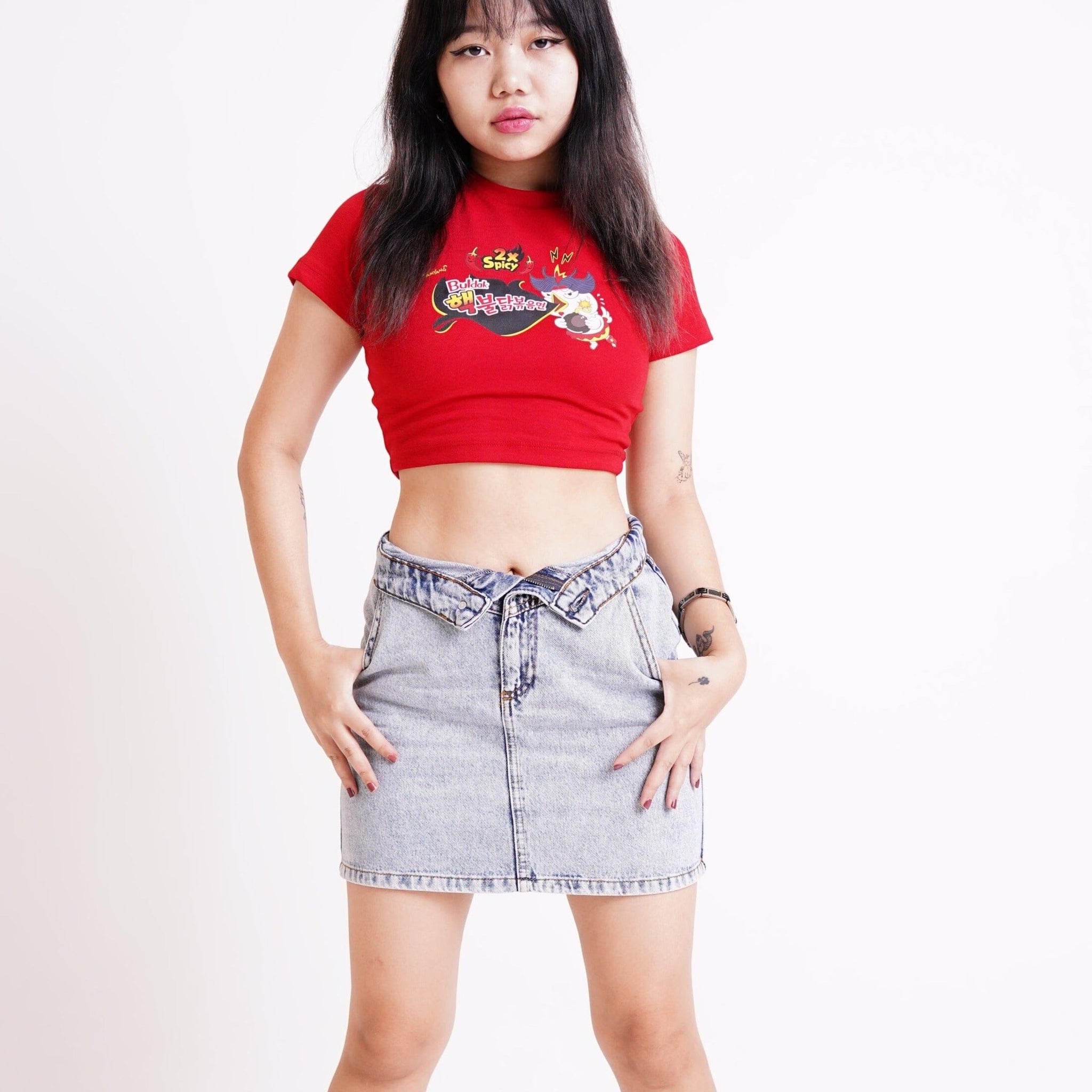 2x Spicy Extreme Buldak Ramen : Burger Bae Round Neck Crop Baby Tee For Women