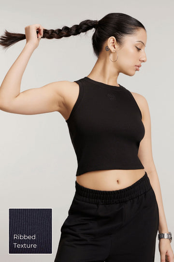 Free Spirit Ribbed Tank In True Black
