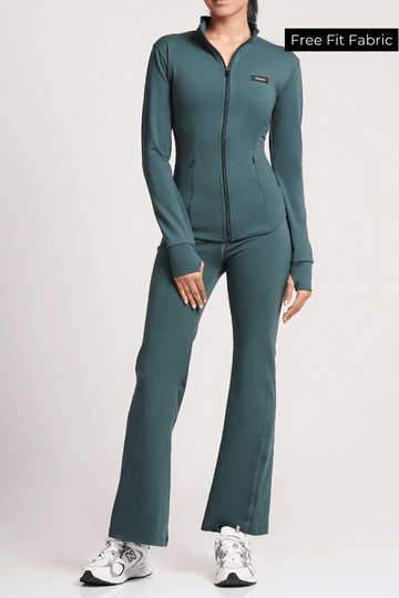 Co-ord Set: Good Girl Code Jacket & Flare Pants Set in Jungle Green