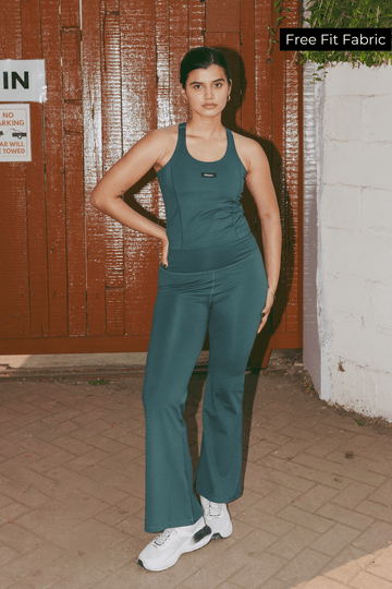 Co-ord Set: Good Girl Code Sports Bra and Flare Pants Set in Jungle Green