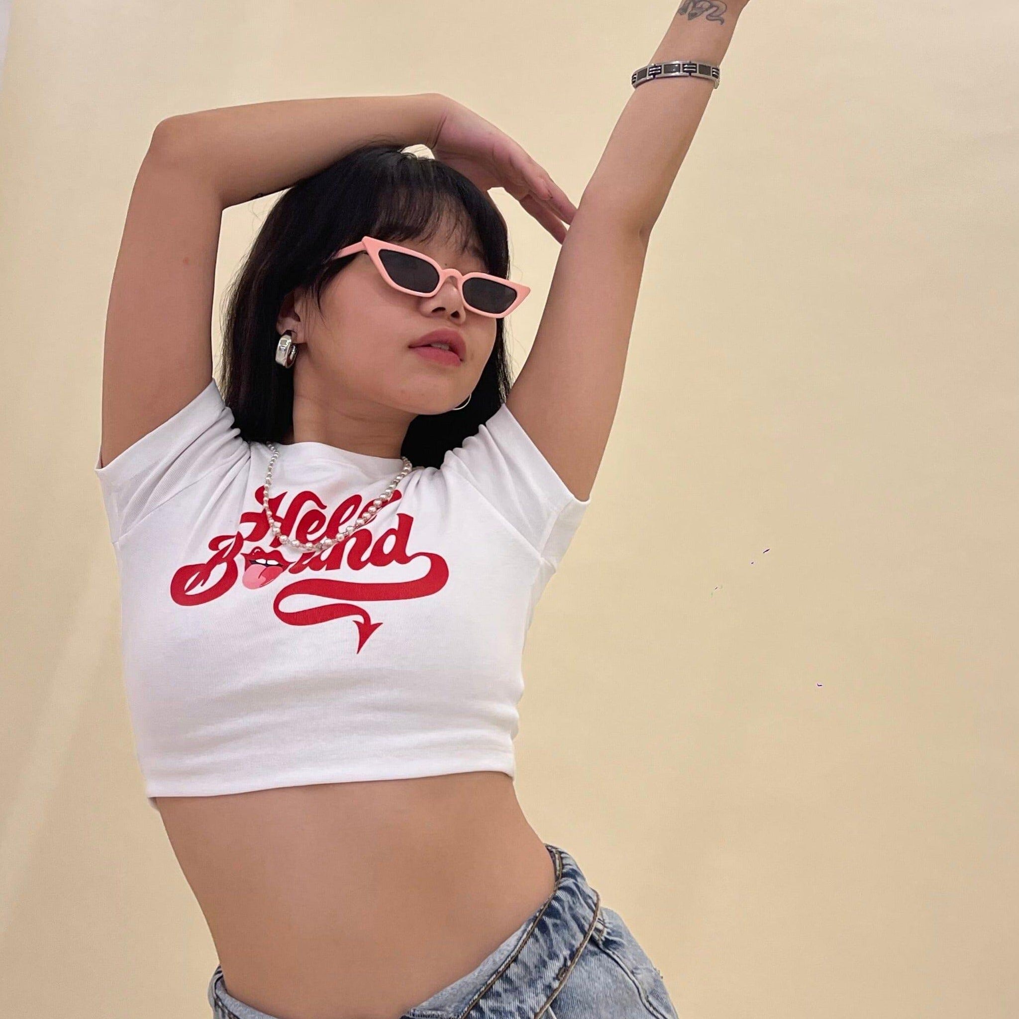 Hell Bound : Burger Bae Round Neck Crop Baby Tee For Women