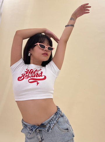 Hell Bound : Burger Bae Round Neck Crop Baby Tee For Women