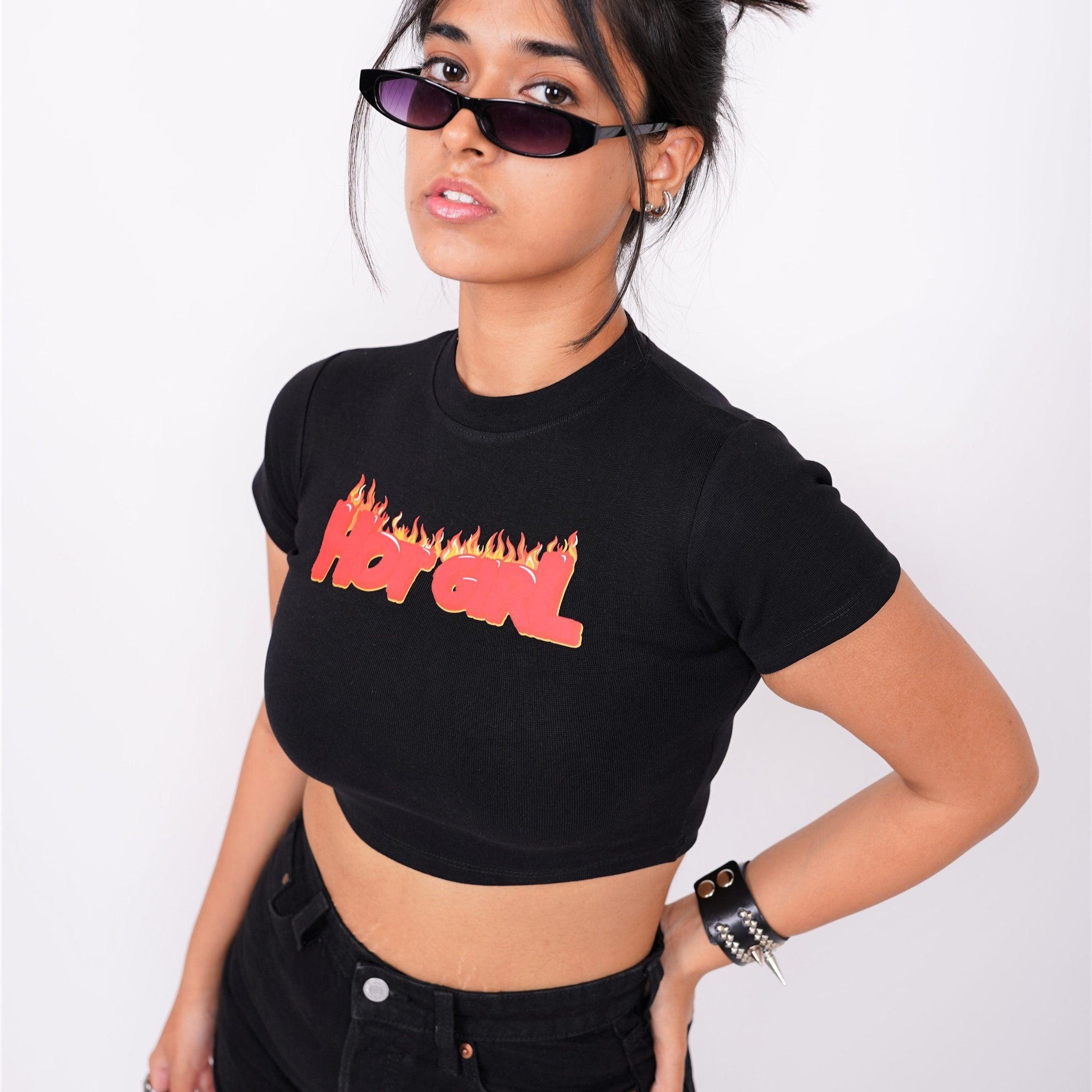 Hot Girl : Burger Bae Round Neck Crop Baby Tee For Women
