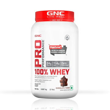 GNC Pro Performance 100% Whey Protein | 2 lbs | Muscle Growth | Muscle Recovery | DigeZyme For Easy Digestion | Informed Choice Certified | 24g Protein | 5.5g BCAA | Chocolate Fudge