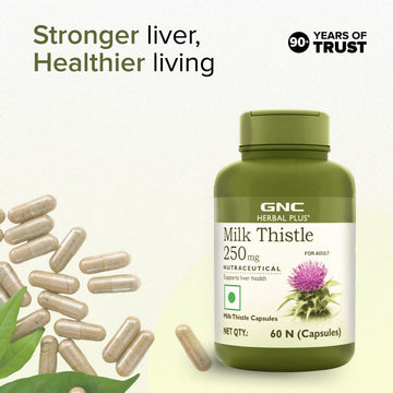 GNC Herbal Plus Milk Thistle | Removes Liver Toxins | Protects Liver Health | Detox Supplement for Men & Women | Promotes Proper Fat Digestion | Formulated in USA | 250mg Per Serving | 60 Capsules
