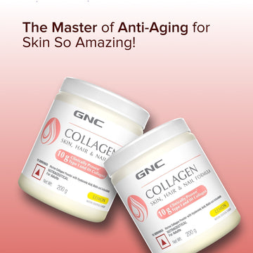 GNC Marine Collagen with Hyaluronic Acid, Biotin & Antioxidants for Women & Men | Reduces Fine Lines & Wrinkles | Highest Dosage of 10g Per Serving For Radiant & Youthful Skin | Lemon | 200 gm