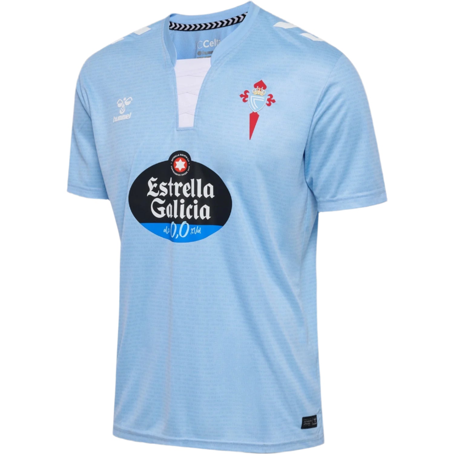 Light blue sports jersey with Estrella Galicia logo on a black background