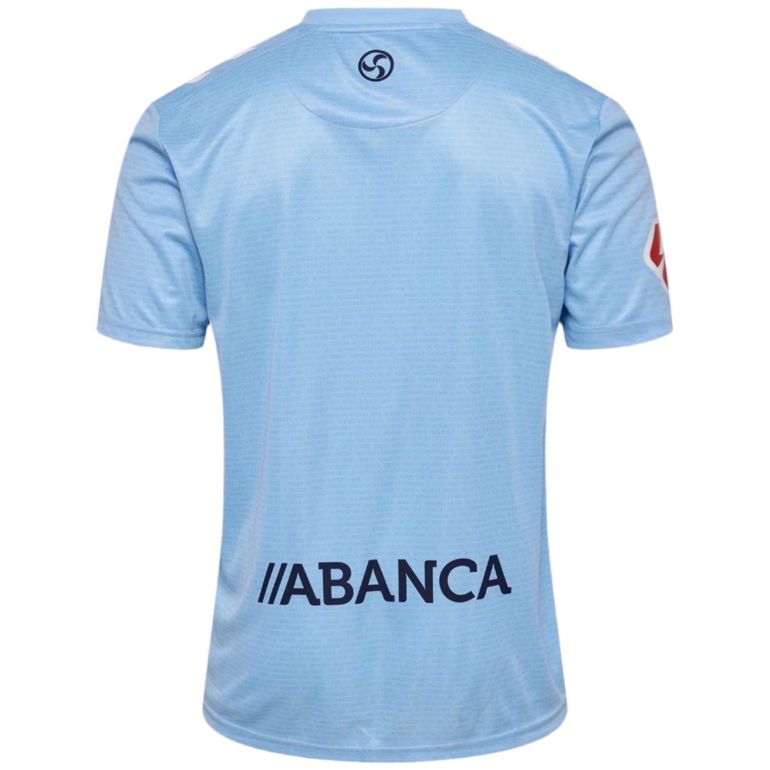 Light blue sports jersey with 'ABANCA' branding on a black background