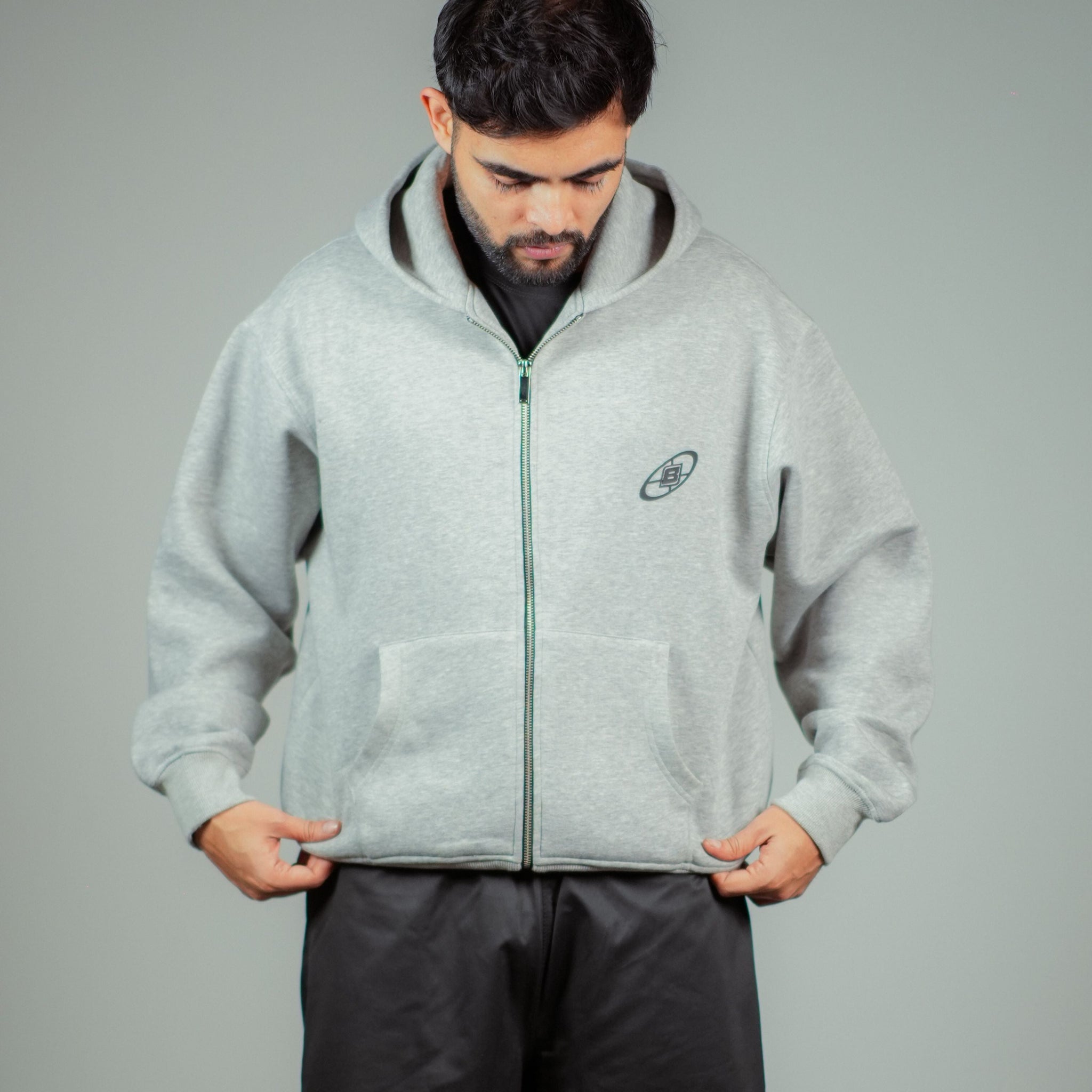 Melange Grey Melbourne Heavyweight Oversized Zip-Through Hoodie Jacket For Men and Women