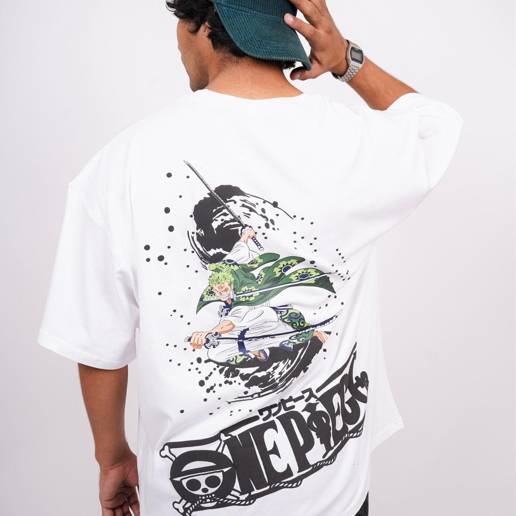 Roronoa zoro : One Piece White Drop Sleeved Tee For Men and Women