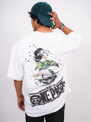 Roronoa zoro : One Piece White Drop Sleeved Tee For Men and Women