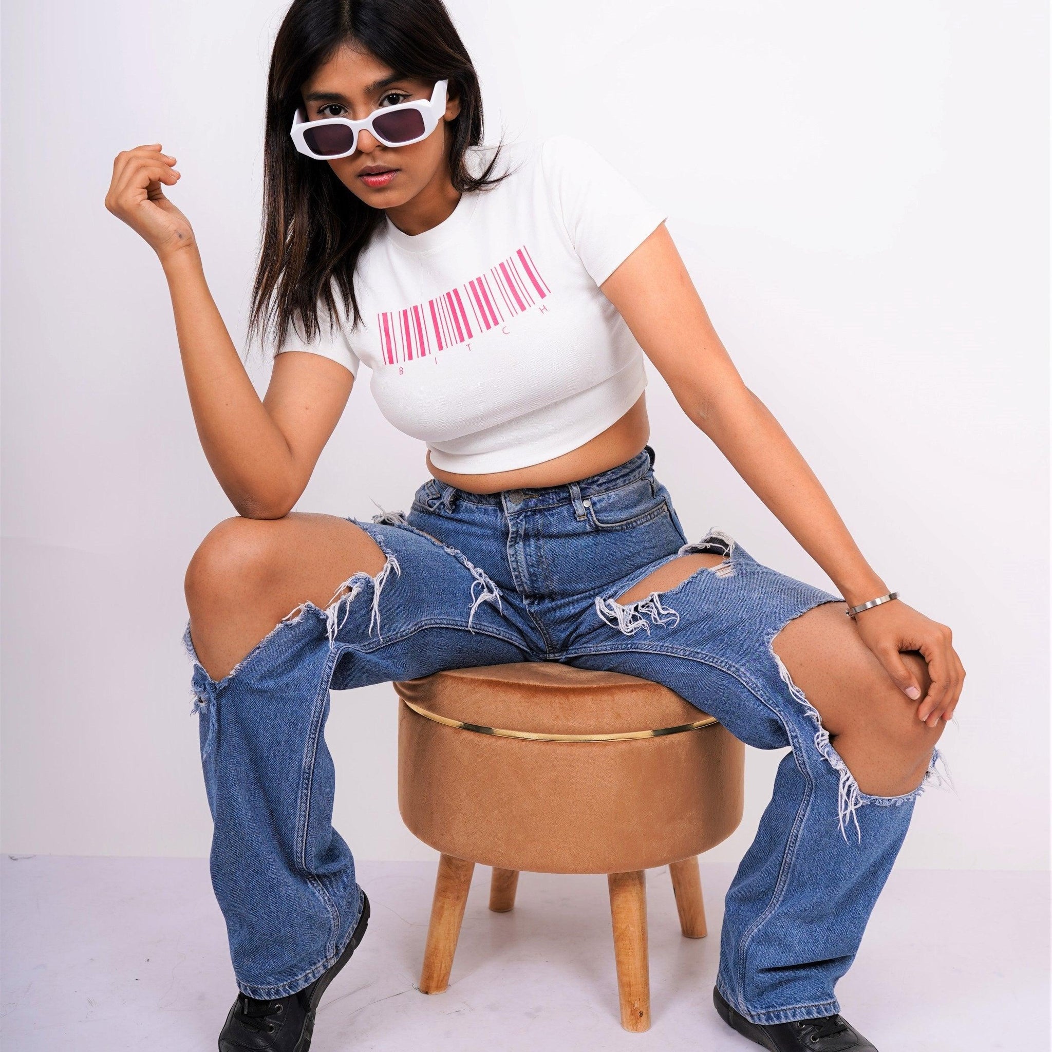 Scan Me : Burger Bae Round Neck Crop Baby Tee For Women