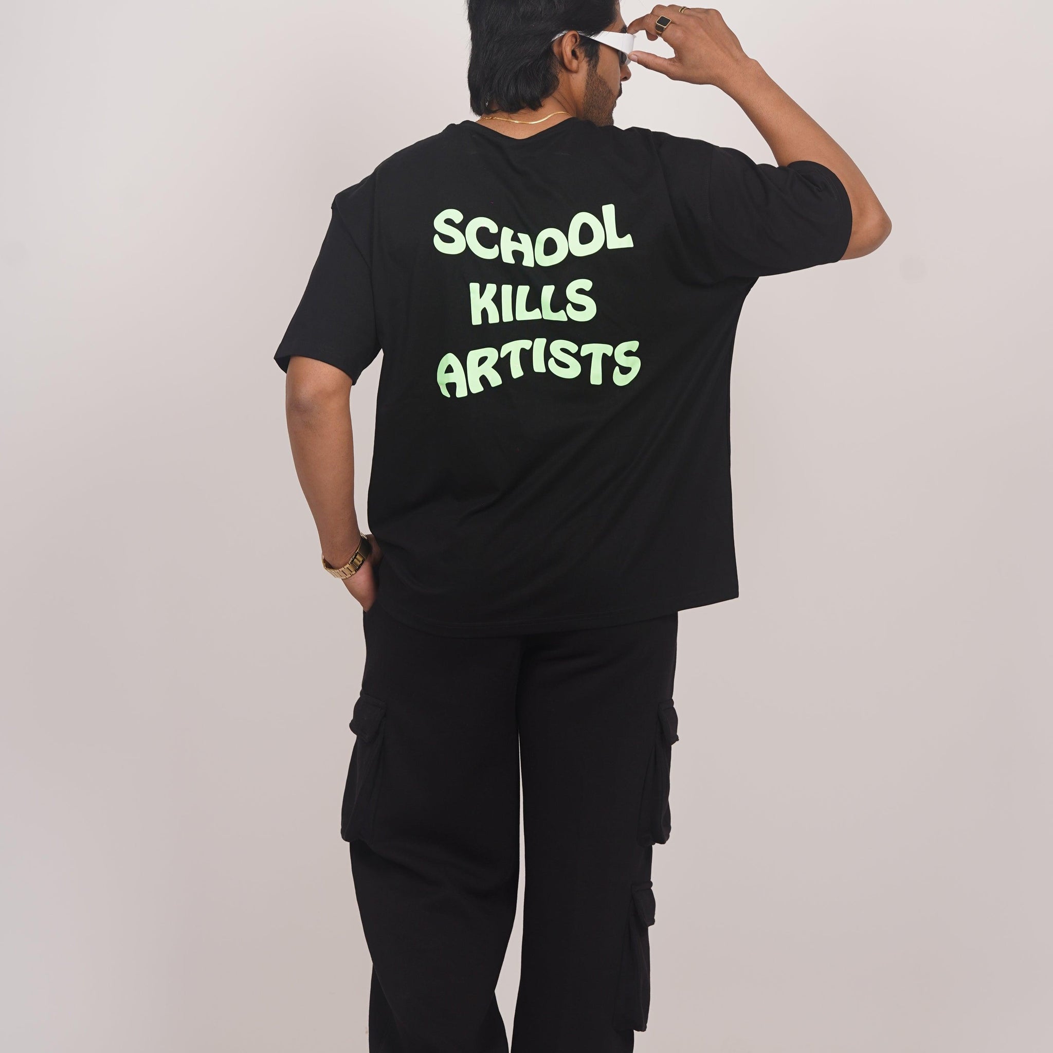 School Kills Artist (Green Glow) Drop:Sleeved Tee   For Men and Women