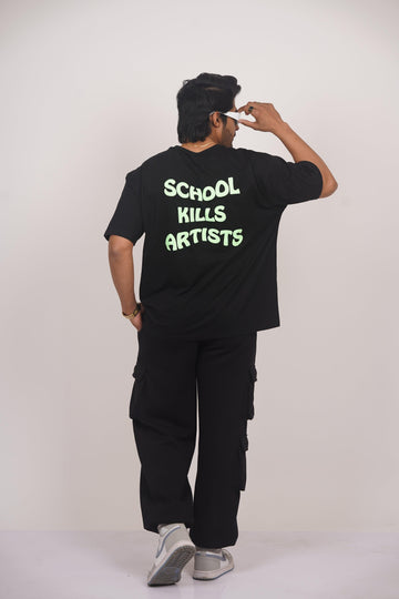 School Kills Artist (Green Glow) Drop:Sleeved Tee   For Men and Women