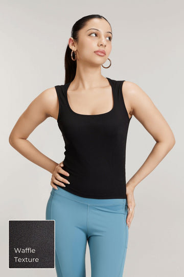 Square Neck Quick-Dry Top in True Black