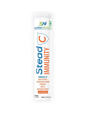 SteadC Goodness of Amla Extract Vitamin C Zinc & Rose Hips Extract Orange Flavour 20Tabs 80g