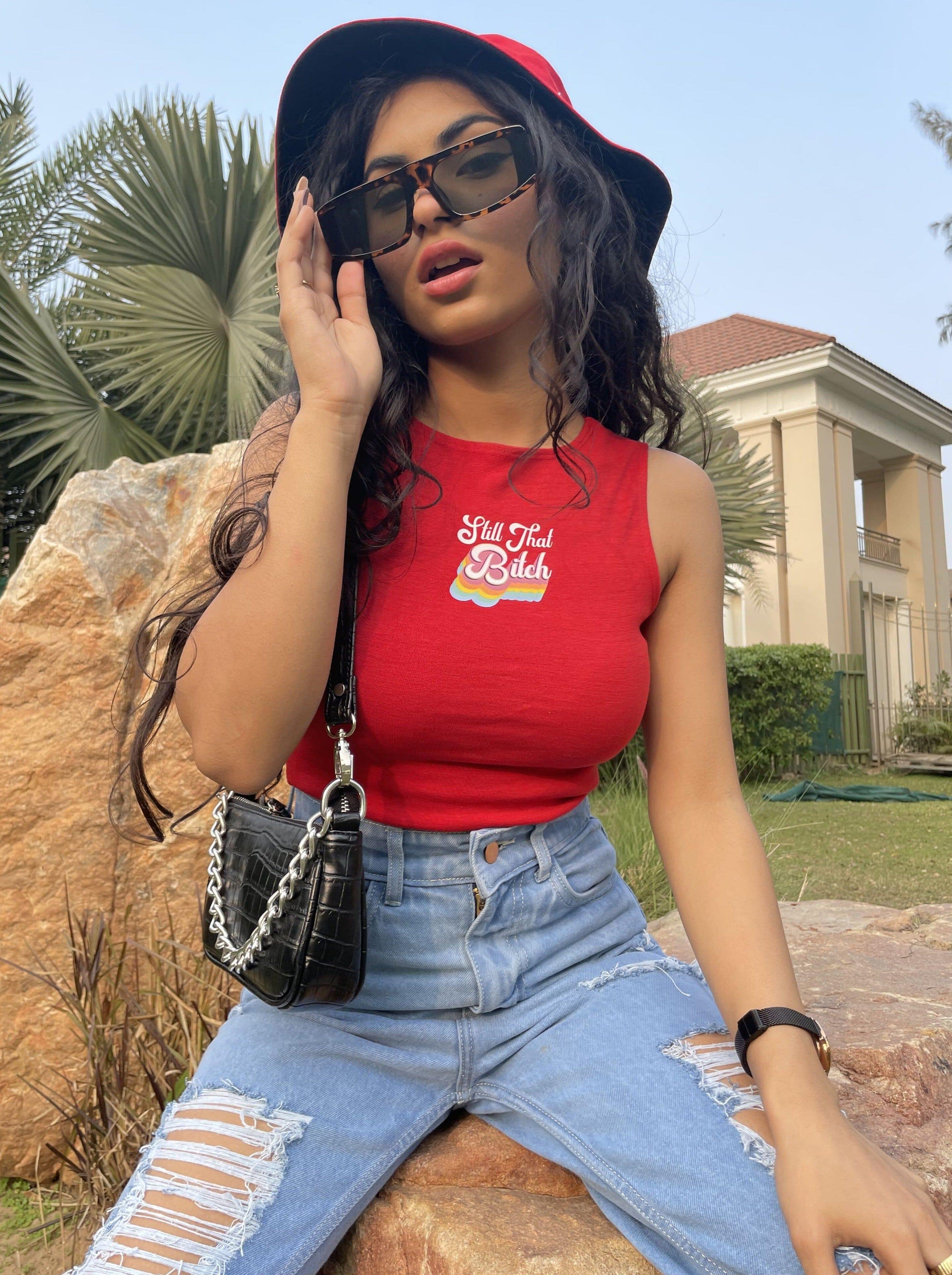 Still That Bitch Rachel Tank Burger Bae XS Red 