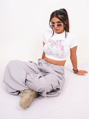 The Flying Pony : Burger Bae Round Neck Crop Baby Tee For Women